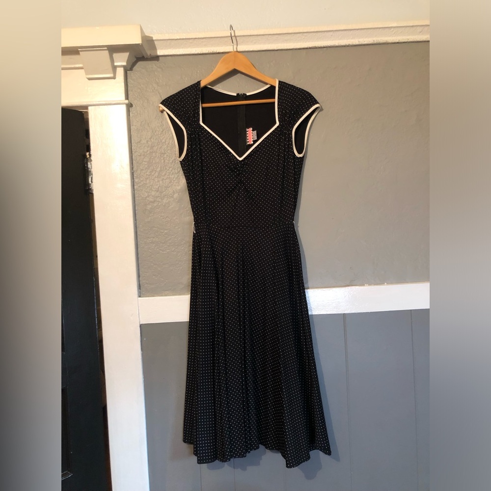 Pinup Couture | Pinup Girl Clothing Heidi Dress Black White Dot | Preowned Small